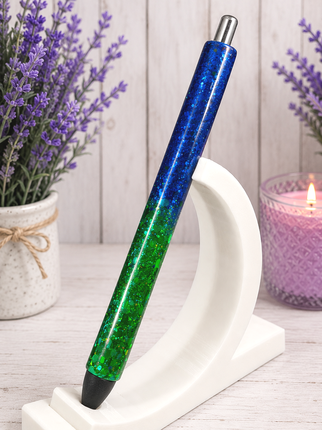 Handmade Blue and Green Chunky Ombre glitter pen with free refill