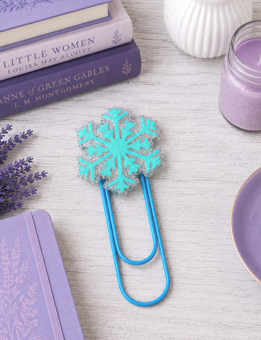 CLEARANCE Aqua and Holographic Silver Snowflake Jumbo Paper Clip Bookmark
