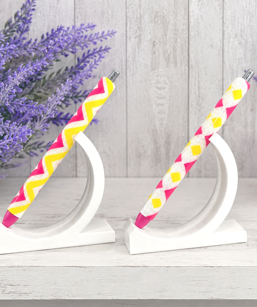 Handmade Hot Pink and Yellow Zig Zag glitter pen with free refill