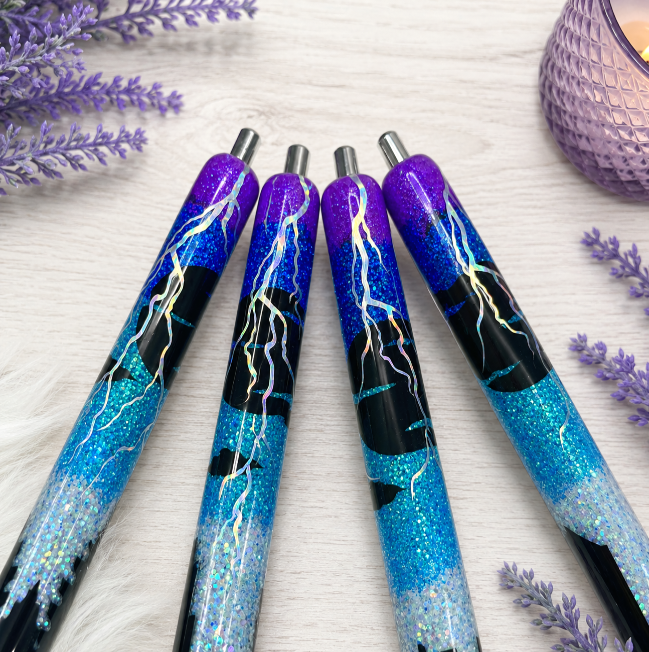 Handmade Cityscape Thunderstorm glitter pen with free refill 2