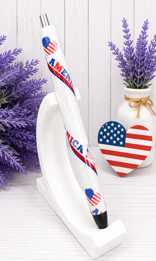 Handmade America patriotic Washi Tape glitter pen with free refill