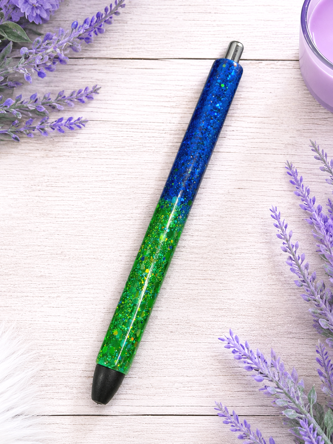 Handmade Blue and Green Chunky Ombre glitter pen with free refill