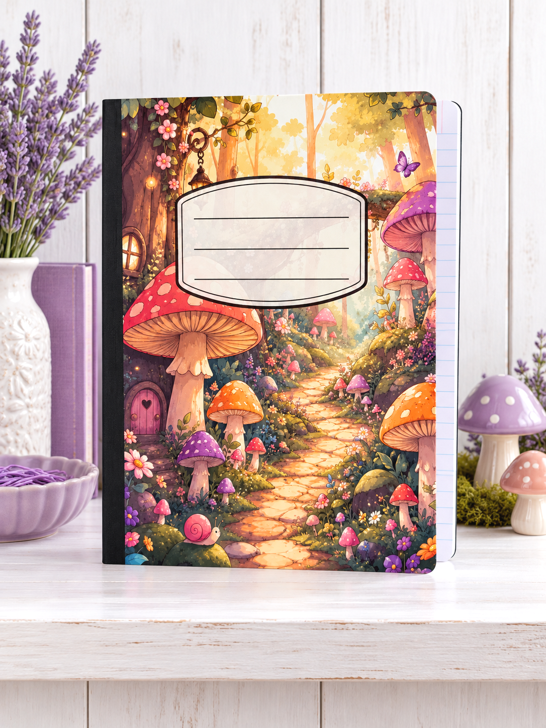 Decorative Vinyl Covered Composition Notebook Mushroom Garden