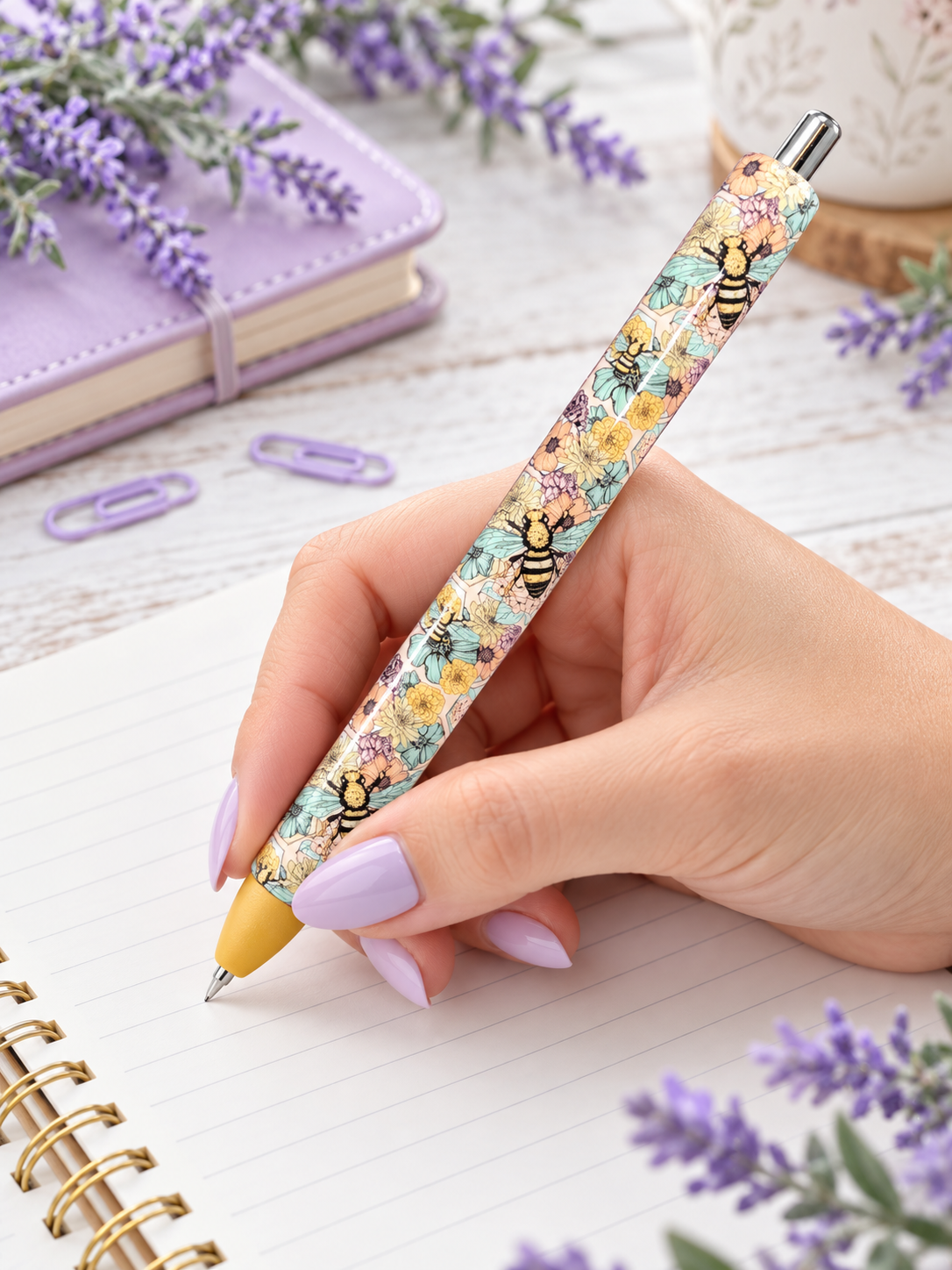 Handmade Boho Bees glitter pen with free refill