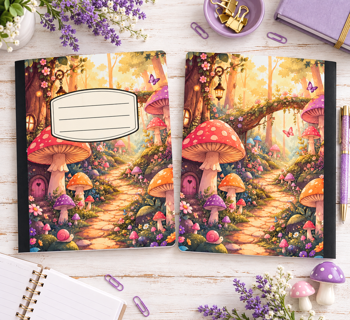 Decorative Vinyl Covered Composition Notebook Mushroom Garden