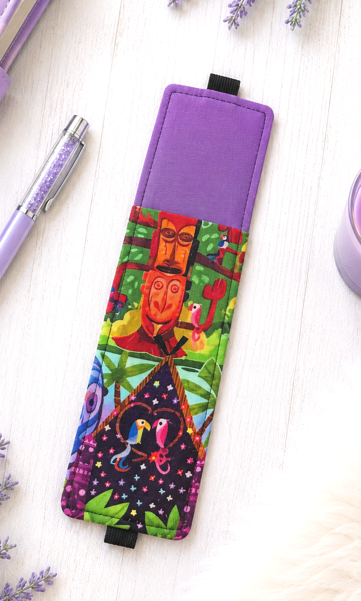Handsewn Disney Tiki Room  Fabric  Bookmark with Accessory Pocket