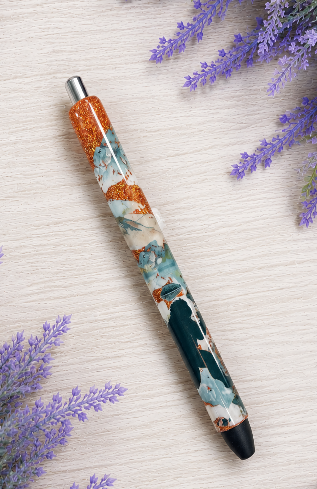 Handmade Bigfoot Sasquatch Scene on copper glitter pen with free refill