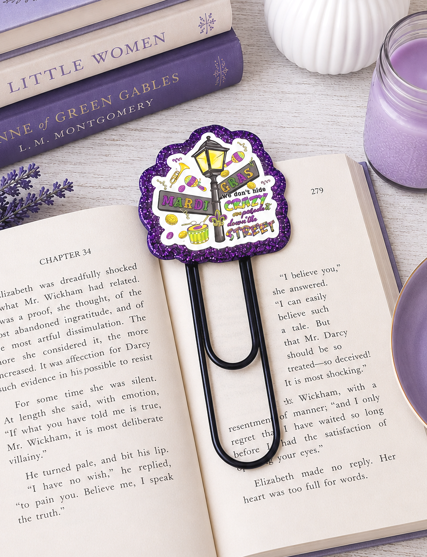 CLEARANCE Book Lovers Mardi Gras Jumbo Paper Clip Bookmark
