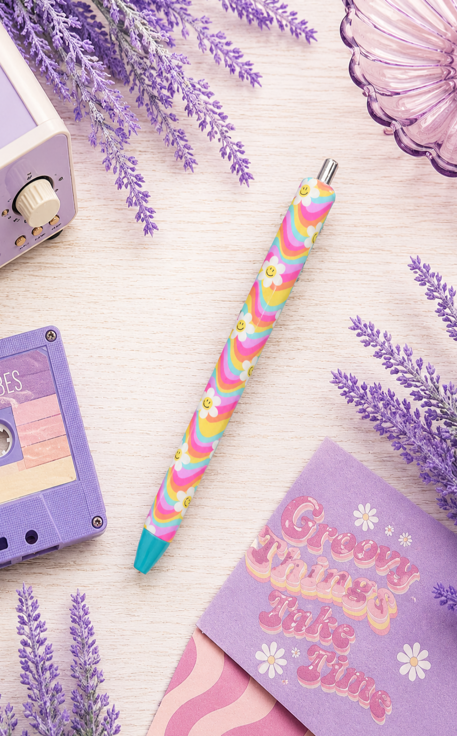 Handmade Retro Smiley Faces Half Wrap glitter pen with free refill