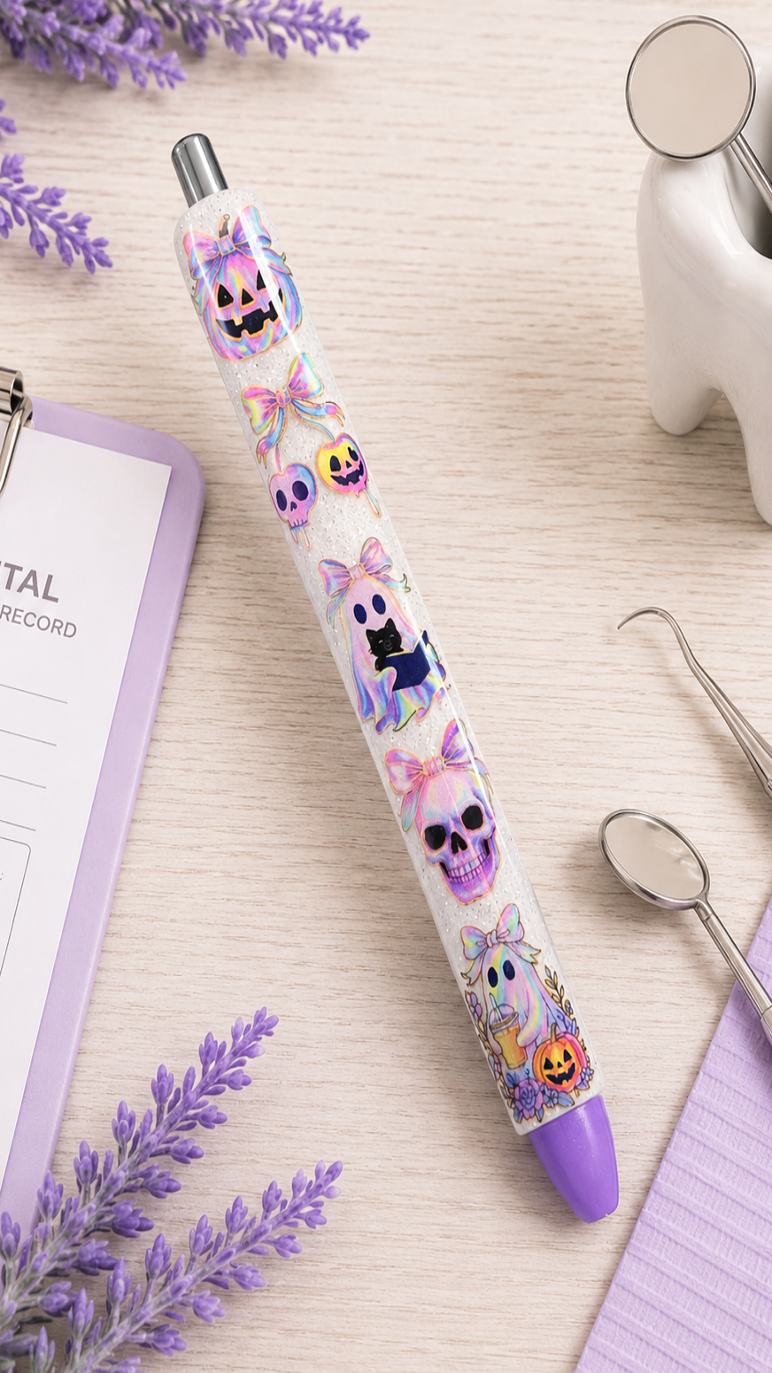 Handmade Halloween Lavender Pumpkins glitter pen with free refill