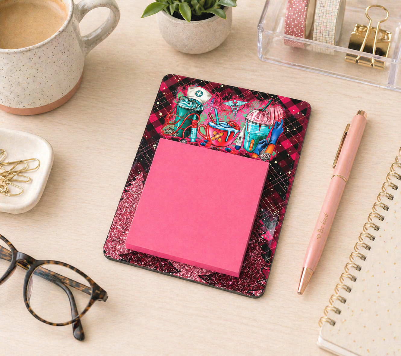 Handmade Nurse Winter Coffee Sticky Note Holder