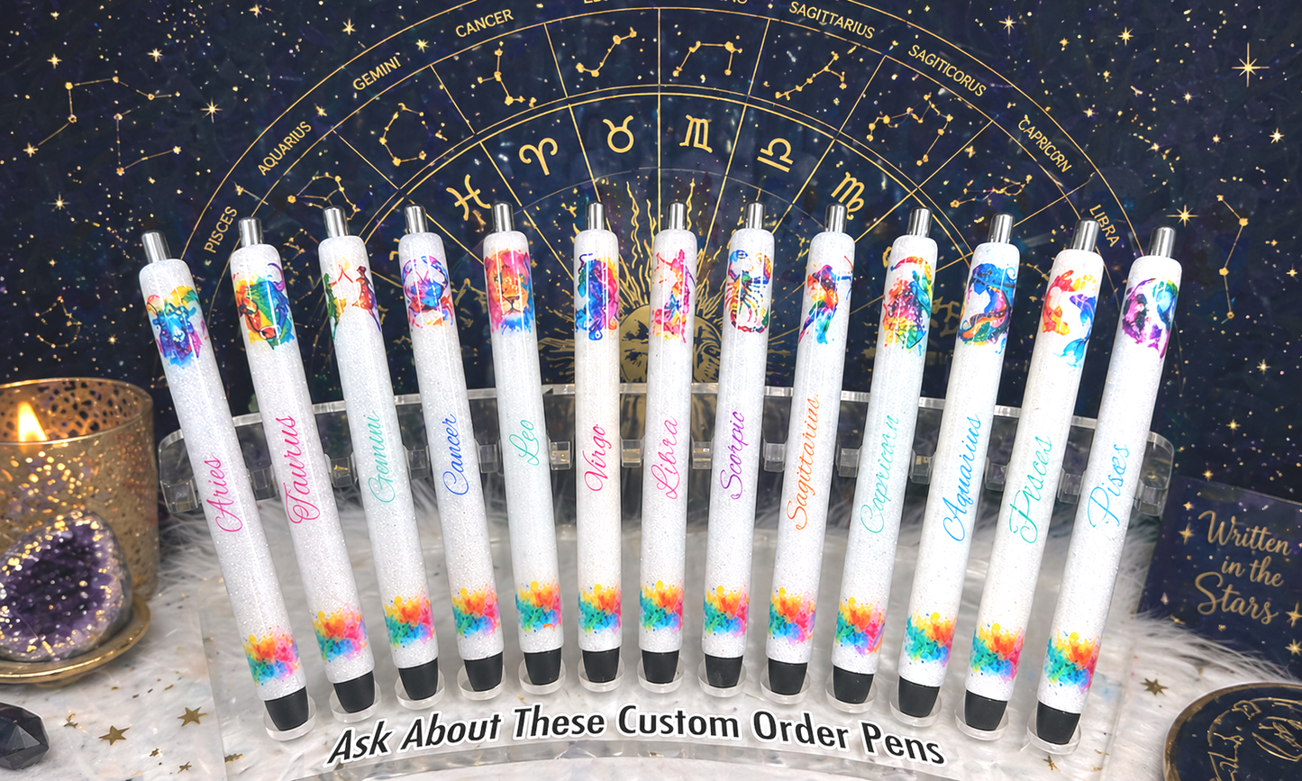 Custom Order Handmade Watercolor Zodiac Sign glitter pen with free refill