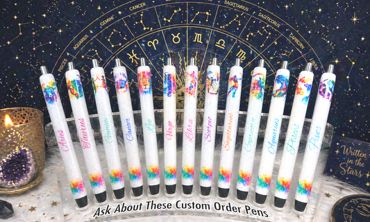 Custom Order Handmade Watercolor Zodiac Sign glitter pen with free refill