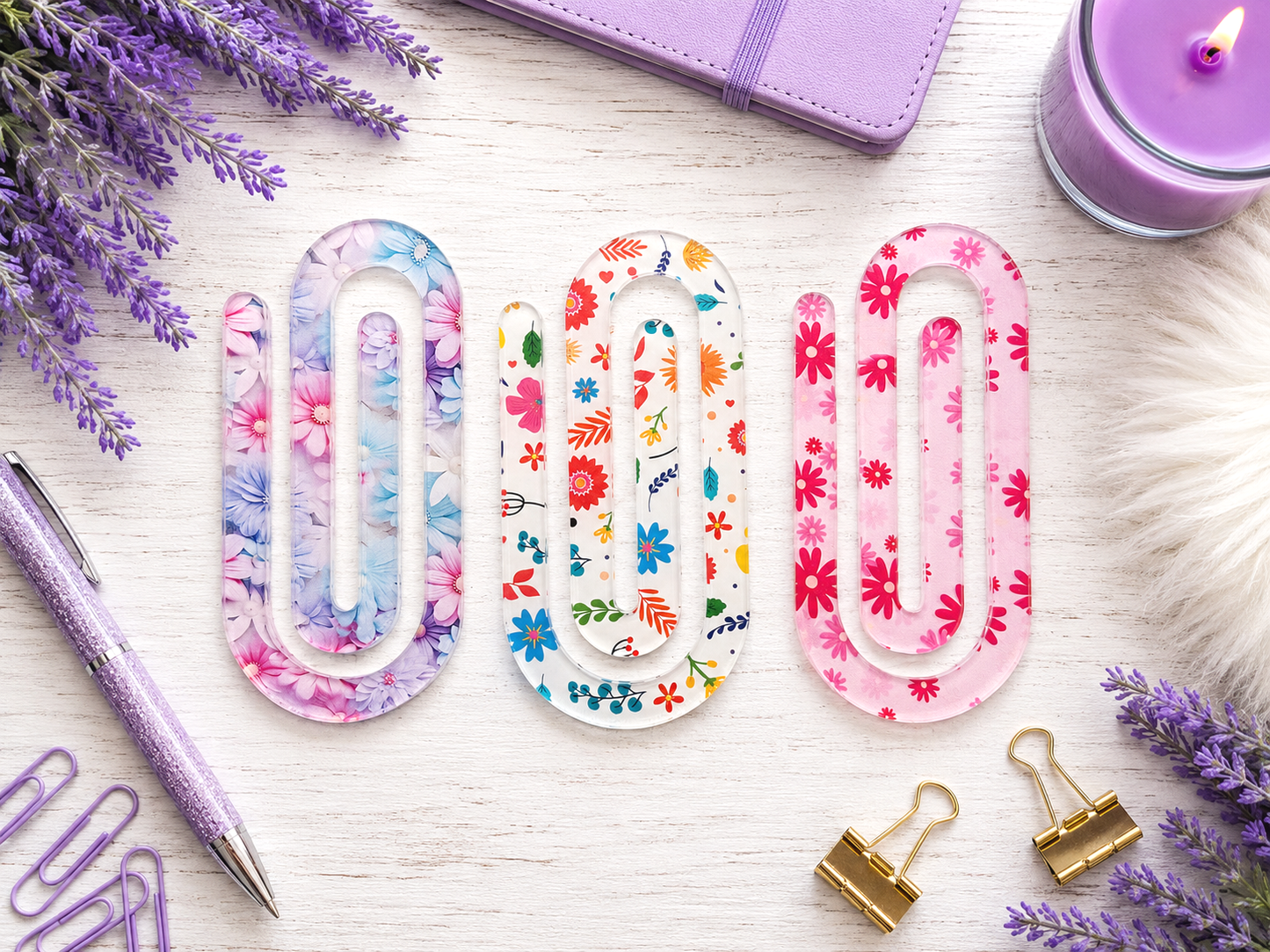 Jumbo Decorative Acrylic Paper Clip Floral