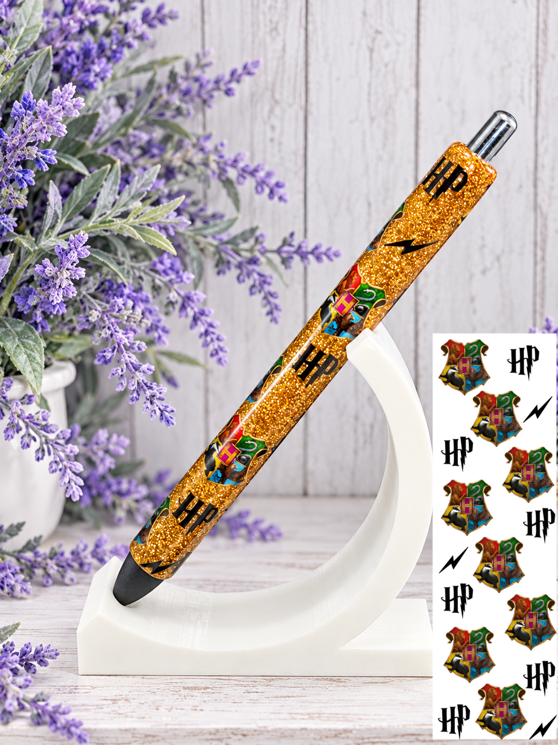 Handmade Harry Potter on HP theme gold glitter pen with free refill