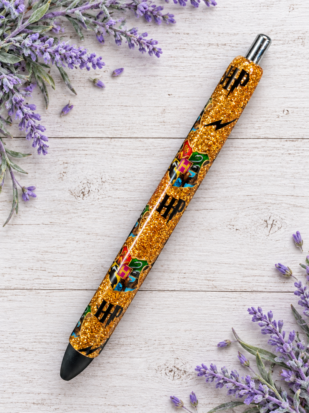 Handmade Harry Potter on HP theme gold glitter pen with free refill