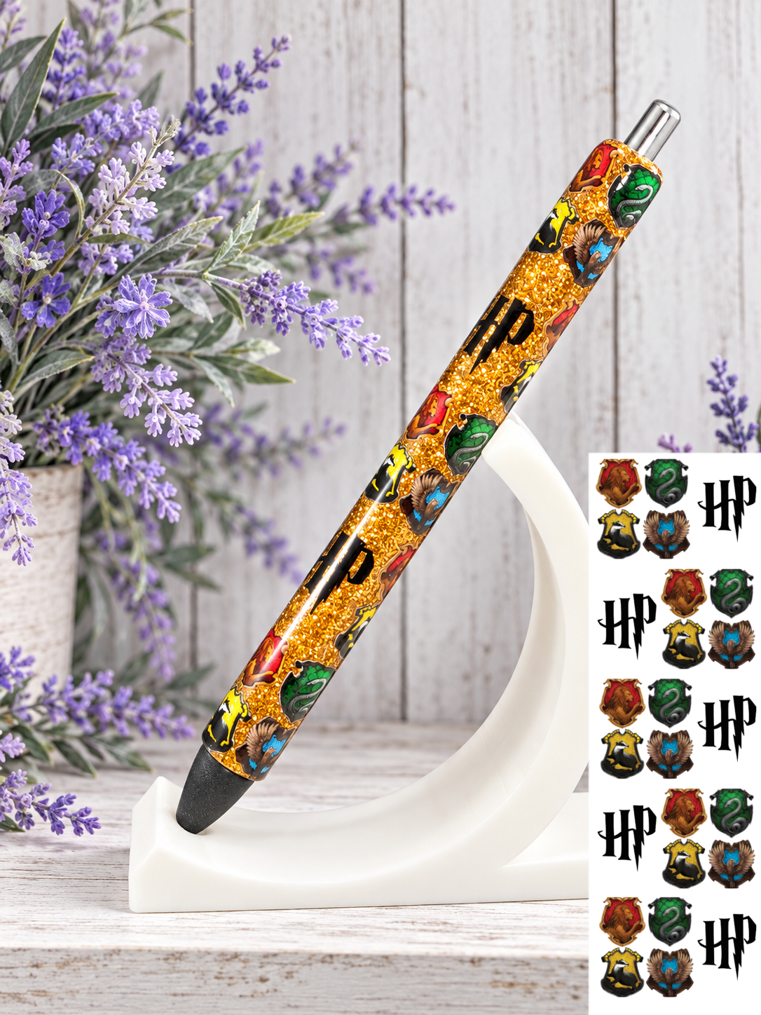 Handmade Harry Potter on HP theme gold glitter pen with free refill