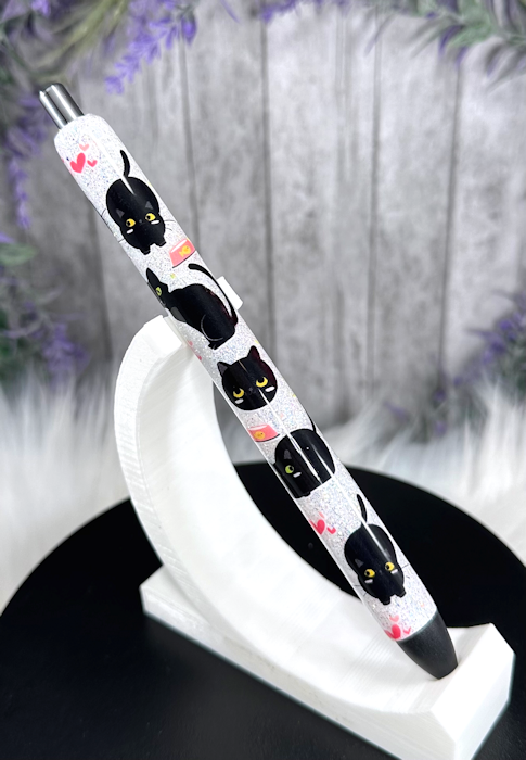 Handmade Black Cats glitter pen with free refill