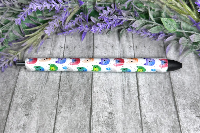 Handmade Colorful Cats on green glitter pen with free refill