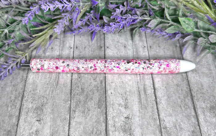 Handmade Pinks and Silver Party Mix glitter pen with free refill
