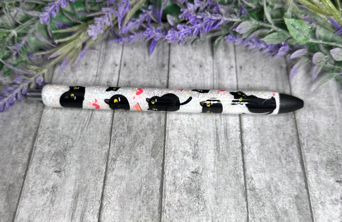 Handmade Black Cats glitter pen with free refill