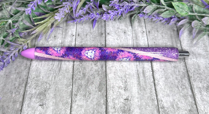 Handmade Pink and Purple Lion on pink glitter pen with free refill 2