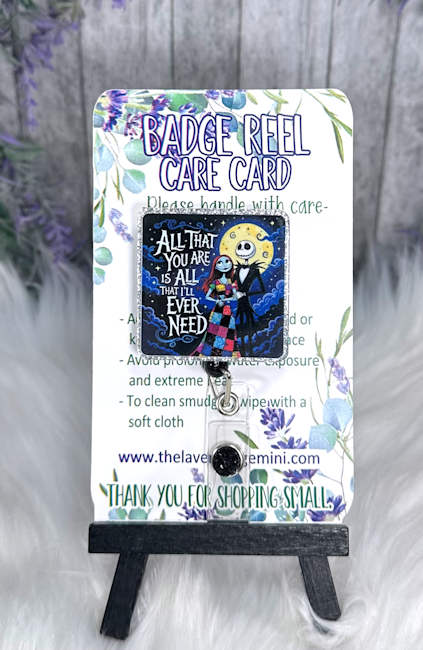 Handmade Jack and Sally Square Badge Reel