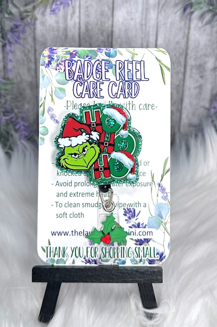 Handmade Grinch Ho Ho Ho Badge Reel 4
