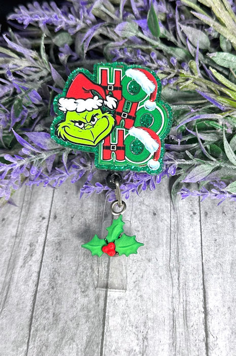 Handmade Grinch Ho Ho Ho Badge Reel 4