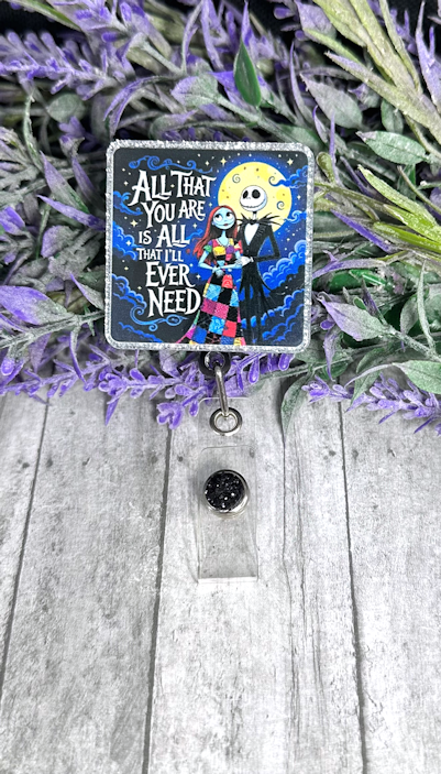 Handmade Jack and Sally Square Badge Reel