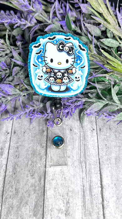 Handmade  Blue Hello Kitty Halloween Badge Reel