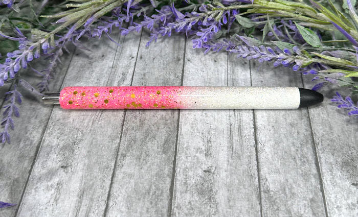 Handmade Bright Pink with Gold and White Ombre glitter pen with free refill