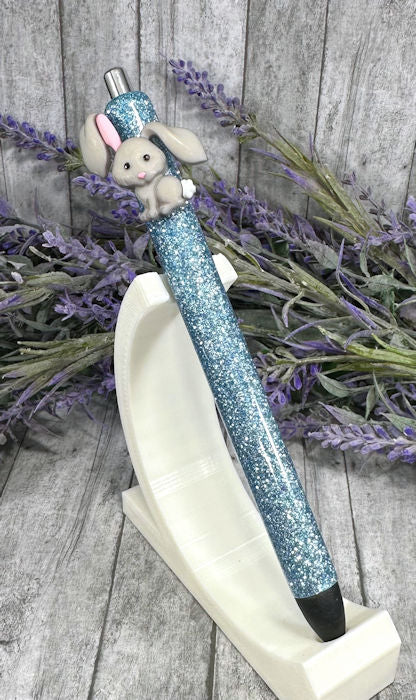 Handmade Easter Bunny on blue glitter pen with free refill