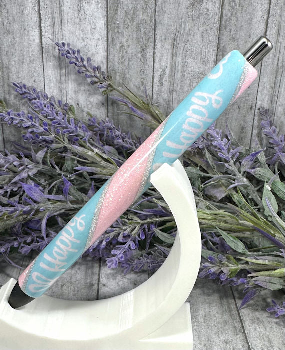 Handmade Pink and Blue Easter Washi Tape glitter pen with free refill