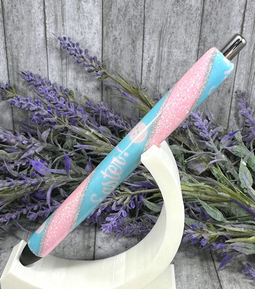 Handmade Pink and Blue Easter Washi Tape glitter pen with free refill