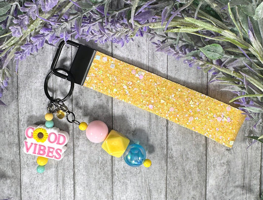 Handmade Good Vibes Faux Leather Key Fob Wristlet