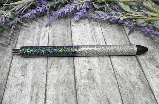 Handmade Silver Aqua and Purple Ombre glitter pen with free refill