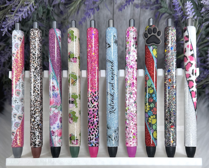 Handmade Flowers on pink glitter pen with free refill