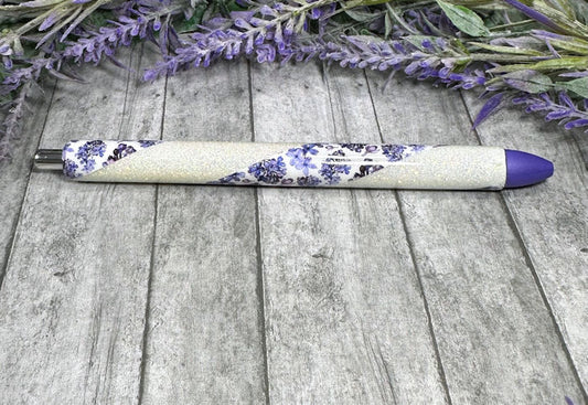 Handmade Purple and White  flowers  Washi Tape glitter pen with free refill