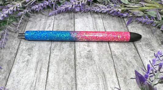 Handmade Pink and Blue glitter pen with free refill