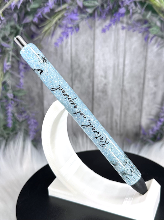 Handmade Retired on blue  glitter pen with free refill