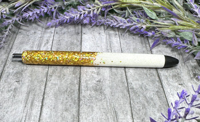 Handmade Gold and White Ombre glitter pen with free refill