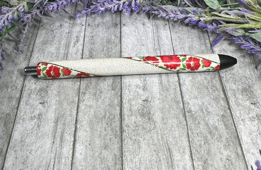 Handmade Red flowers washi Tape glitter pen with free refill