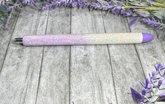 Handmade Purple and Holographic White glitter pen with free refill