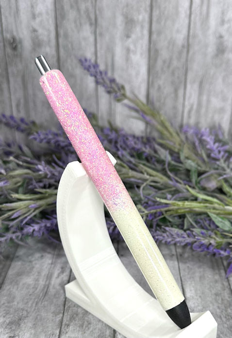 Handmade Pink and White ombre glitter pen with free refill