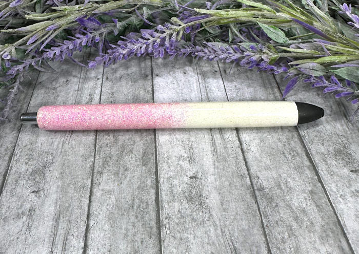 Handmade Pink and White ombre glitter pen with free refill