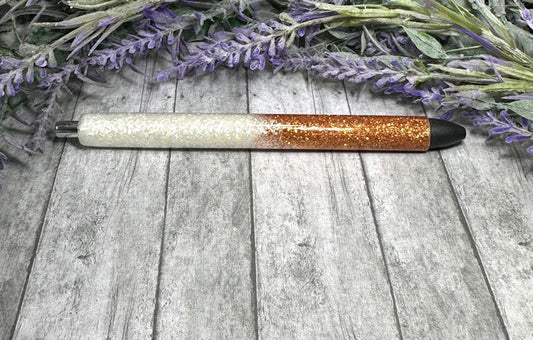 Handmade Burnt Orange and white Ombre glitter pen with free refill