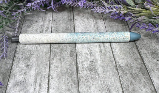 Handmade Light Blue and White glitter pen with free refill