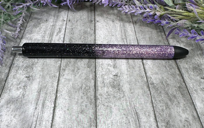 Handmade ombre Purple and Black glitter pen with free refill