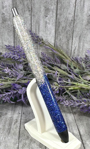 Handmade Blue and Silver ombre glitter pen with free refill 2